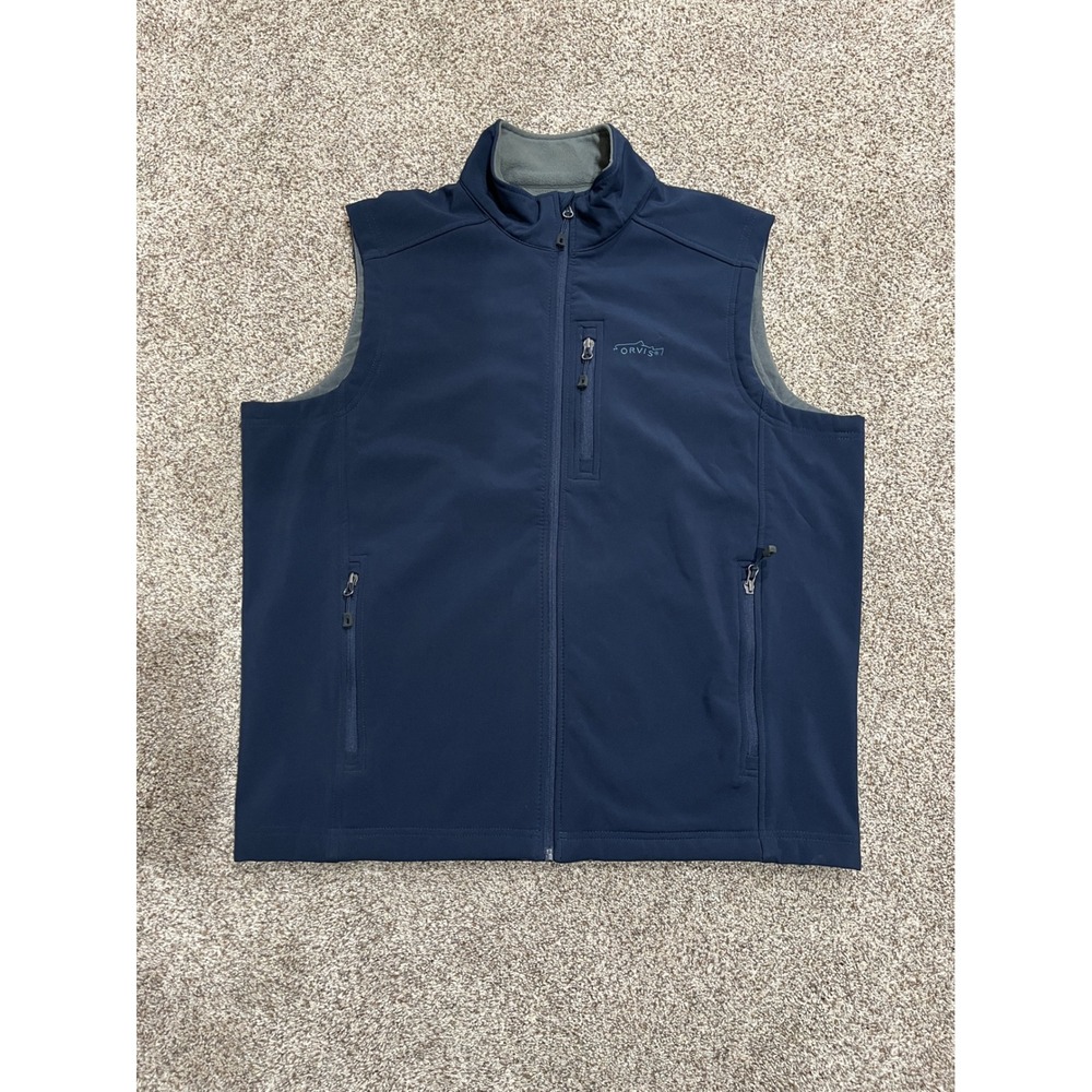 Orvis Mens Navy Blue Softshell Fleece Lined Full Zip Vest Large RN 70534